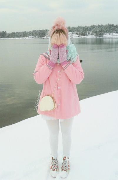 | Looks by Winter Jacket Outfit: pink duster coat, white Nike roshe runs THE