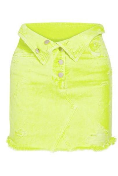 AMIRI - Fold-over Distressed Denim Mini Skirt - Yellow cover image