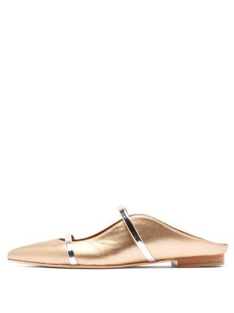 Malone Souliers - Maureen Backless Leather Flats - Womens - Gold cover image