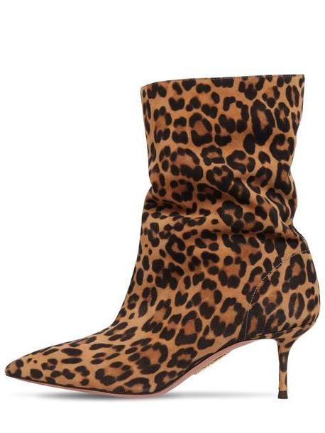 AQUAZZURA 60mm Leopard Print Leather Ankle Boots cover image