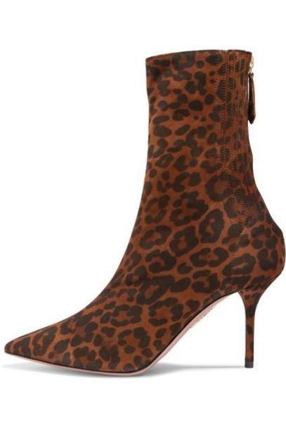 Aquazzura - Saint Honore Leopard-print Suede Sock Boots - Leopard print cover image
