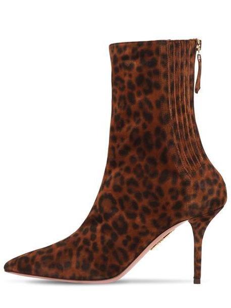 AQUAZZURA 85mm Saint Honoré Suede Ankle Boots in leopard cover image