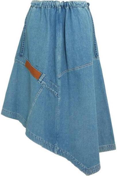 Loewe - Asymmetric Leather-trimmed Denim Midi Skirt - Indigo cover image