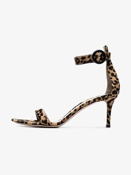 Gianvito Rossi brown Portofino 70 leopard print leather sandals cover image