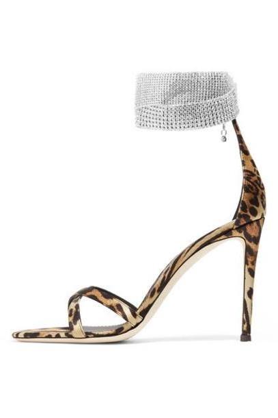 Giuseppe Zanotti - Swarovski Crystal-embellished Leopard-print Satin Sandals - Leopard print cover image