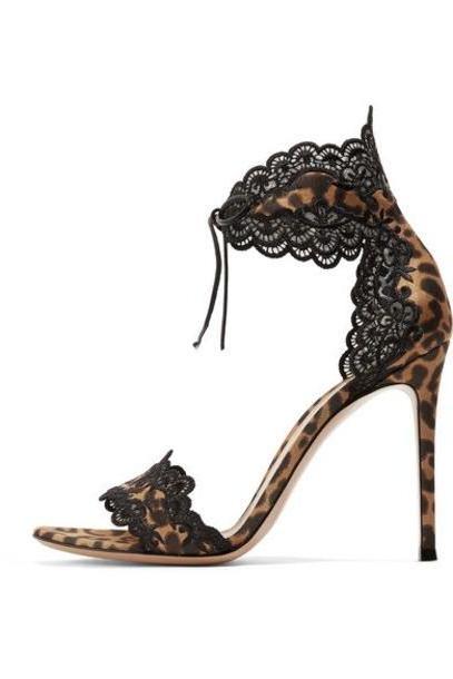 Gianvito Rossi - 105 Lace-trimmed Leopard-print Satin Sandals - Leopard print cover image