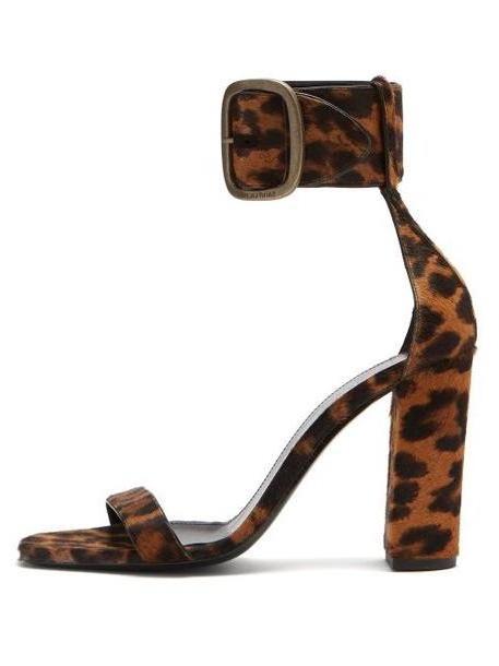 Saint Laurent - Loulou Buckled Leopard Print Sandals - Womens - Leopard cover image