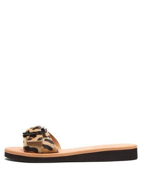 Ancient Greek Sandals - Aglaia Leopard Print Leather Slides - Womens - Leopard cover image