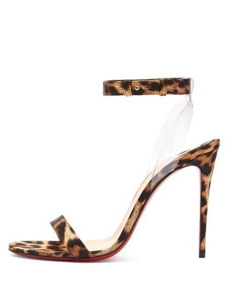 Christian Louboutin - Jonatina 100 Leopard Print Satin Sandals - Womens - Leopard cover image