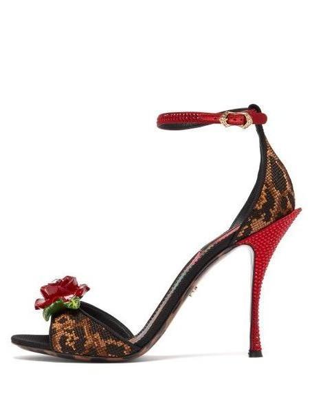 Dolce & Gabbana - Leopard And Rose Cross Stitch And Crystal Sandals - Womens - Leopard cover image