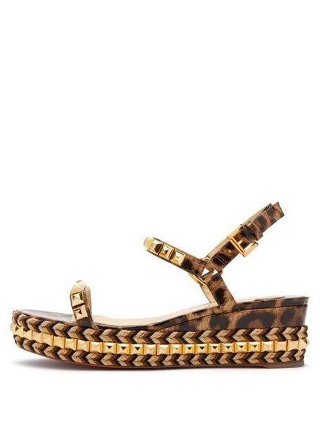 Christian Louboutin - Cataclou 60 Leather Flatform Espadrille Sandals - Womens - Leopard cover image