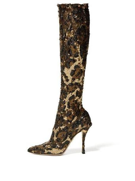 Dolce & Gabbana - Leopard Sequinned Knee High Boots - Womens - Leopard cover image