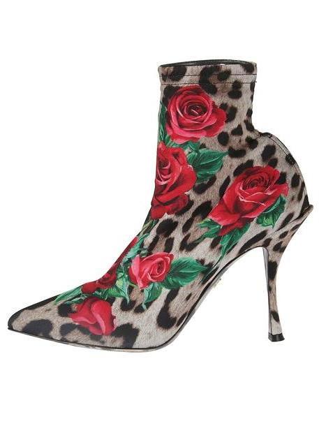 Dolce & Gabbana Leopard Rose Print Ankle Boots cover image