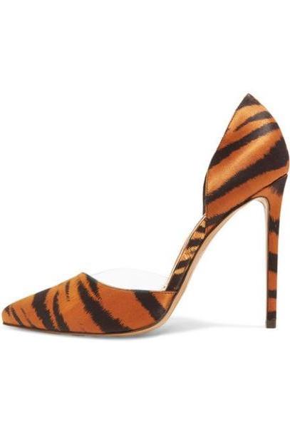 Alexandre Vauthier - Angelina Tiger-print Satin And Pvc Pumps - Leopard print cover image