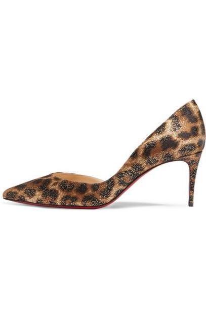 Christian Louboutin - Iriza 70 Metallic Leopard-print Satin Pumps - Leopard print cover image