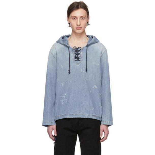 Saint Laurent Blue Denim Destroyed Hoodie cover image