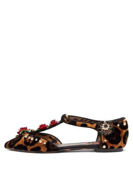 Dolce & Gabbana - Embellished Leopard Print Velvet Flats - Womens - Leopard cover image