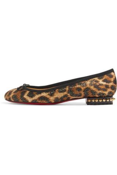 Christian Louboutin - La Massine Spiked Leopard-print Satin And Leather Ballet Flats - Leopard print cover image