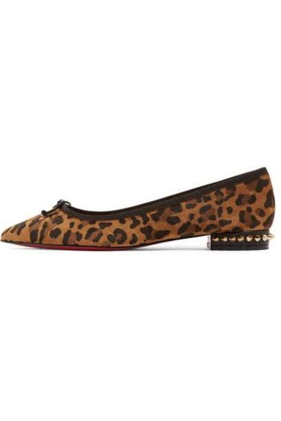 Christian Louboutin - Hall Spiked Leopard-print Suede Point-toe Flats - Leopard print cover image