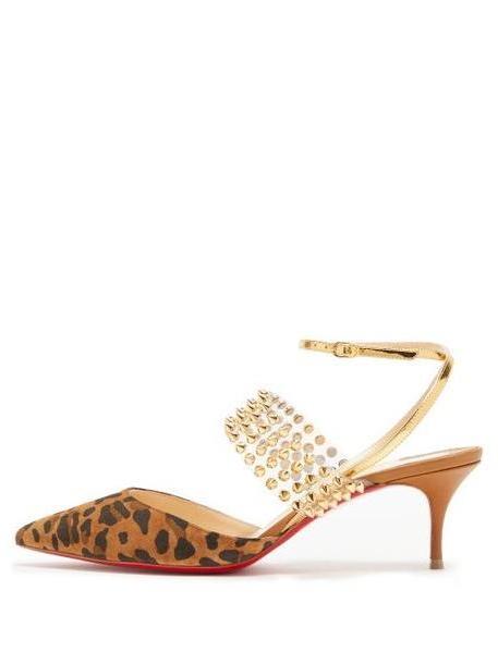 Christian Louboutin - Levita 55 Studded Leopard Print Suede Pumps - Womens - Leopard cover image