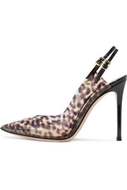 Gianvito Rossi - 105 Patent Leather-trimmed Leopard-print Pvc Slingback Pumps - Leopard print cover image