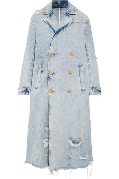 Alexander Wang - Distressed Denim Trench Coat - Light denim cover image