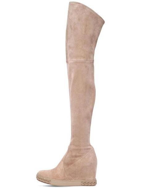 CASADEI 80mm Stretch Suede Over The Knee Wedges in beige / beige cover image