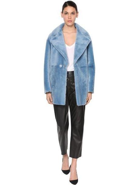 BLANCHA Reversible Leather & Fur Coat in denim / denim cover image