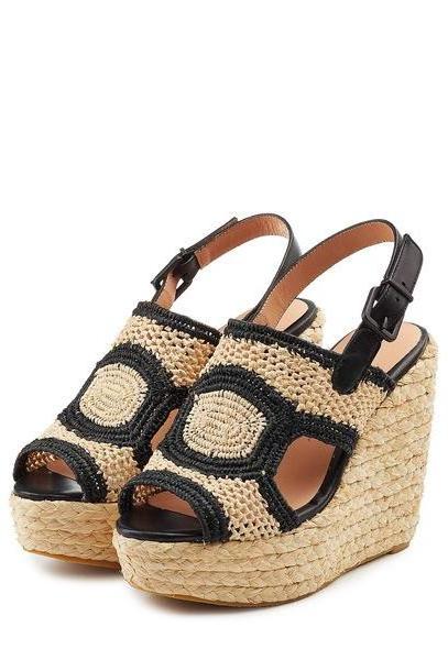 Robert Clergerie Drastic Woven Raffia Platform Wedges in beige / beige cover image