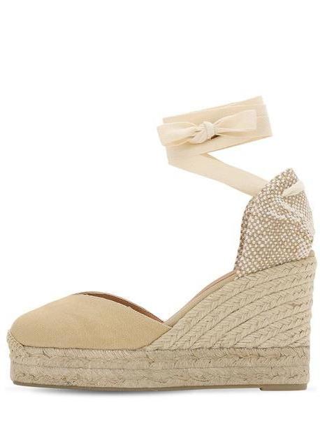 CASTAÑER 80mm Chiara Canvas Espadrille Wedges in beige cover image