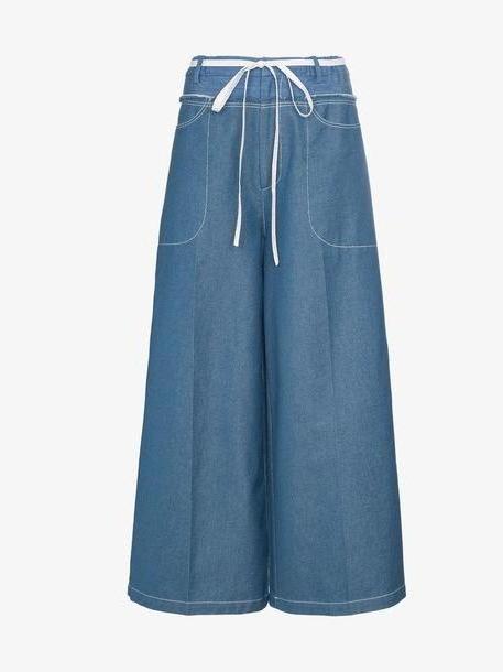 Rejina Pyo high-waisted tie waist denim culottes cover image