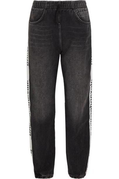 Alexander Wang - Grosgrain-trimmed Denim Tapered Track Pants - Dark gray cover image