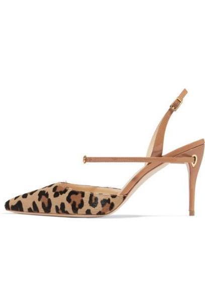 Jennifer Chamandi - Vittorio Leopard-print Calf Hair And Patent-leather Slingback Pumps - Leopard print cover image