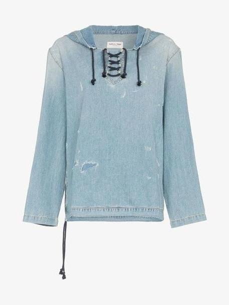 Saint Laurent distressed denim hoodie cover image