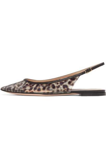 Gianvito Rossi - Patent Leather-trimmed Leopard-print Pvc Slingback Point-toe Flats - Leopard print cover image