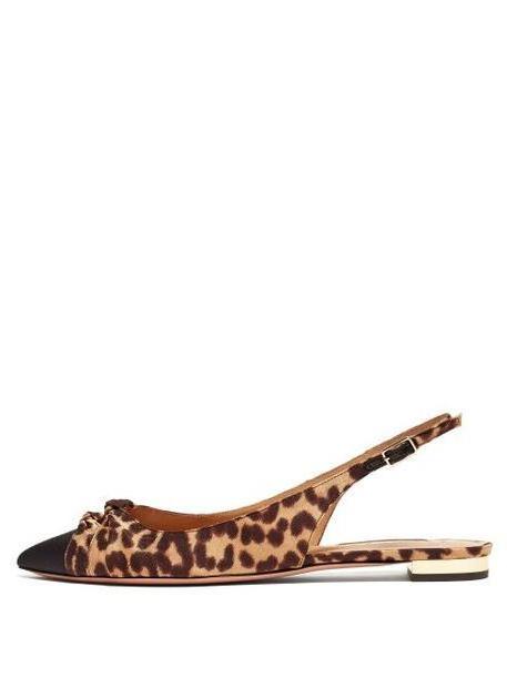 Aquazzura - Mondaine Knotted Leopard Print Flats - Womens - Leopard cover image