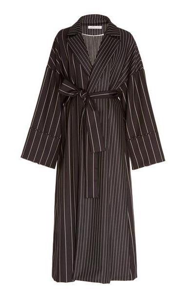 Oscar de la Renta Oversized Striped Midi Coat in navy cover image
