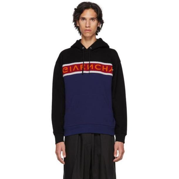 Givenchy Black & Blue Upside Down Logo Hoodie cover image
