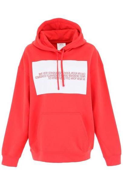Calvin Klein Logo Hoodie in red / white cover image