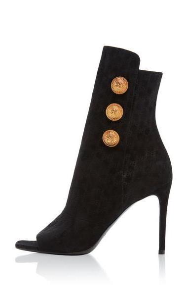 Balmain Oslo Monogrammed Suede Boots in black cover image