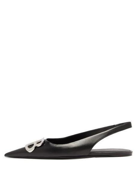 Balenciaga - Bb Knife Slingback Crystal & Leather Flats - Womens - Black cover image