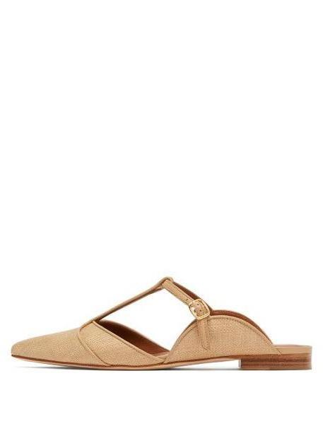 Malone Souliers - Imogen Raffia Backless Flats - Womens - Beige cover image