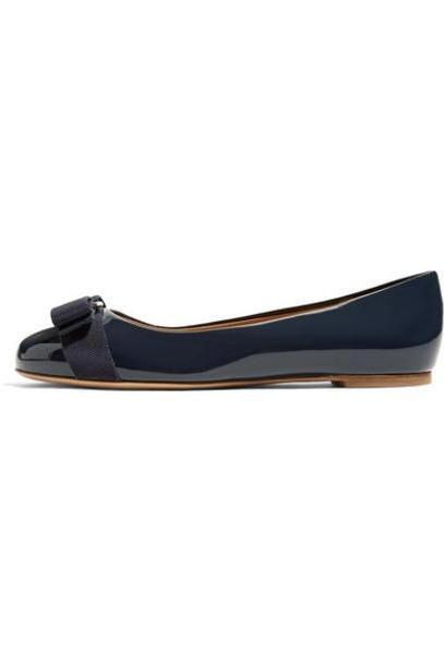 Salvatore Ferragamo - Varina Bow-embellished Patent-leather Ballet Flats - Midnight blue cover image