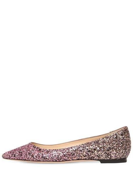 JIMMY CHOO 10mm Romy Dégradé Glitter Leather Flats in sand / pink cover image