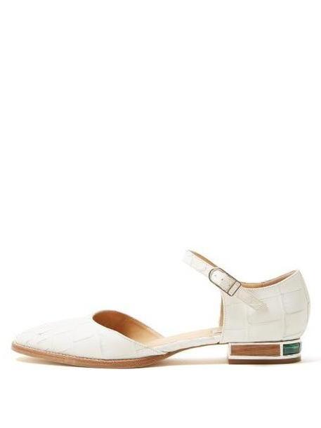 Gabriela Hearst - Riley Crocodile Effect Leather Flats - Womens - White cover image