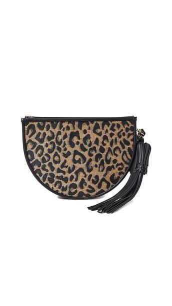 Poolside Bags Leopard Print Raffia Clutch cover image
