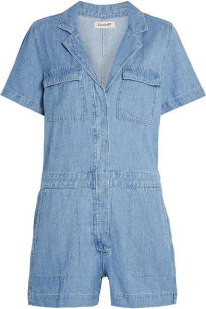 Madewell - Cotton And Linen-blend Playsuit - Mid denim cover image