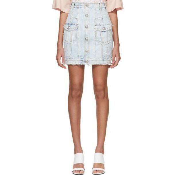 Balmain Blue Bleached Denim High Waist Skirt cover image
