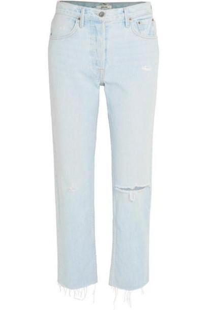 GRLFRND - Helena Distressed High-rise Straight-leg Jeans - Light denim cover image