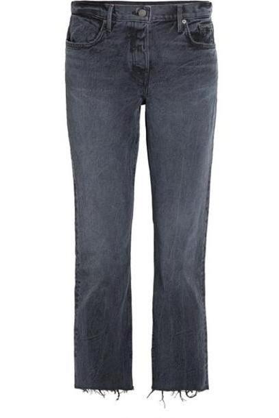GRLFRND - Tatum Cropped Frayed Mid-rise Straight-leg Jeans - Dark denim cover image